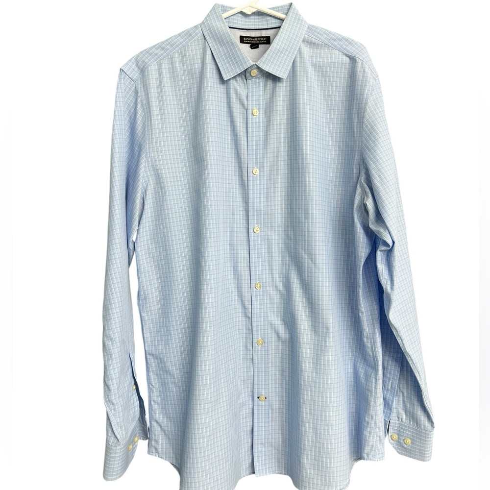 Banana Republic Blue White plaid Slim‎ fit Dress shirt size XL